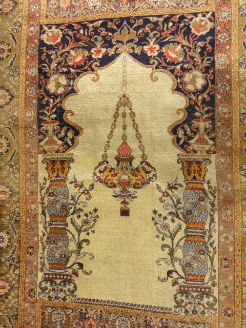 30037 Antique Silk Turkish Prayer Rug ca.1850
