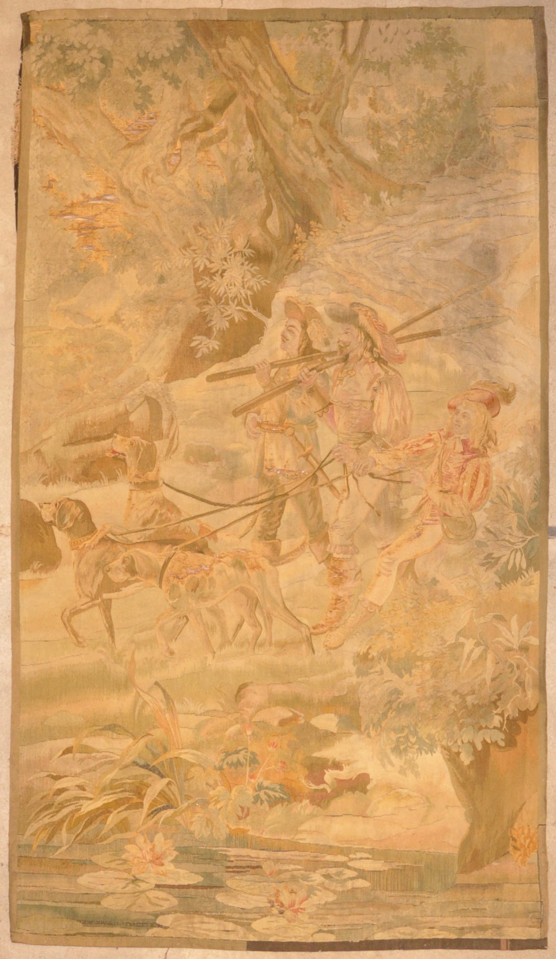 27515 Antique French Aubousson hunting Tapestry