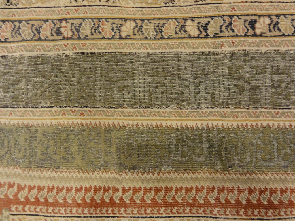 30126 Unique Antique Turkish Silk Prayer Rug with Two Metal Thread Scripts 30126