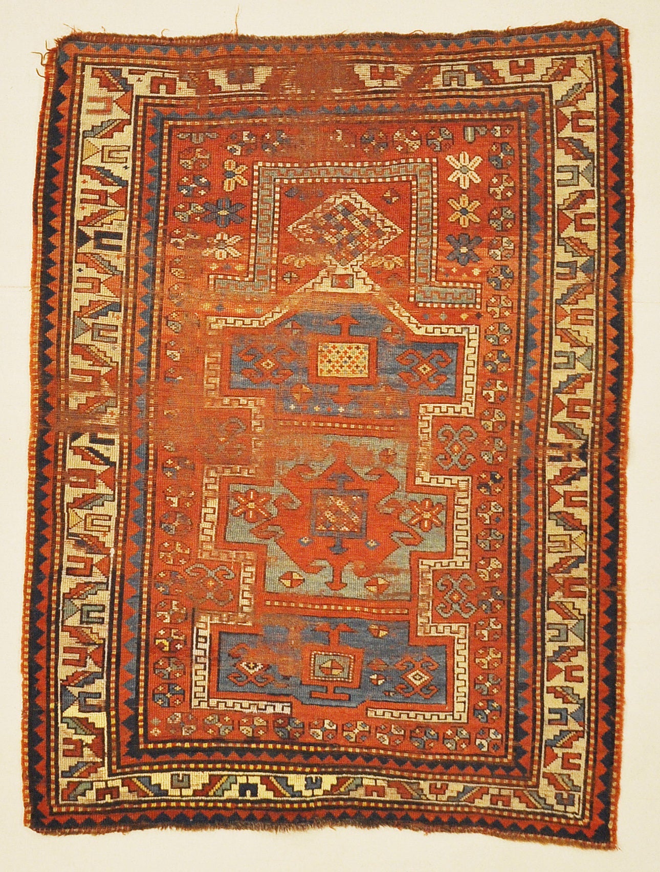 30096 Antique Fachralo Kazak Rare Prayer Rug from Caucasus