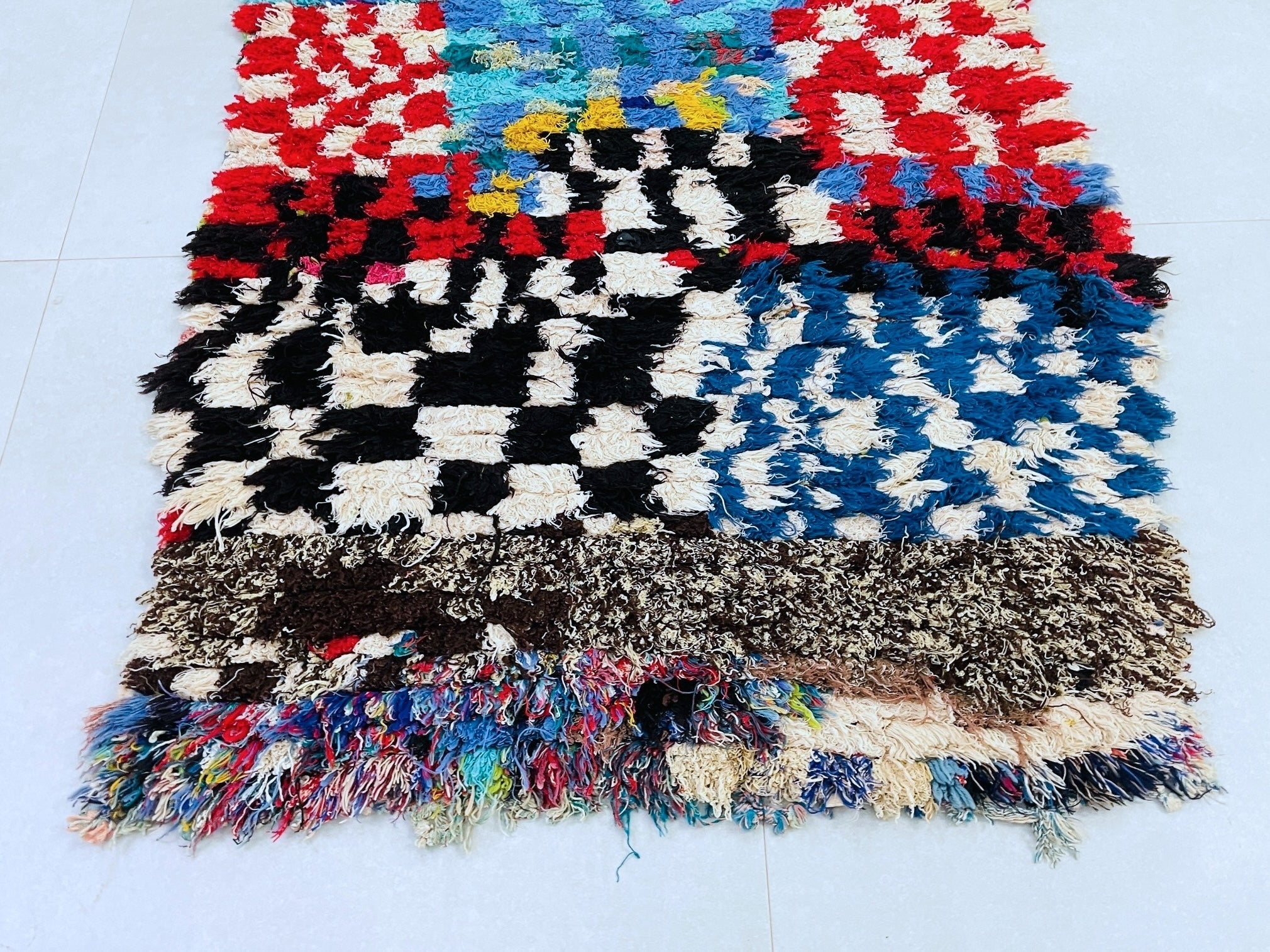 Moroccan Boucherouite Rug 3x7 ft - N7214