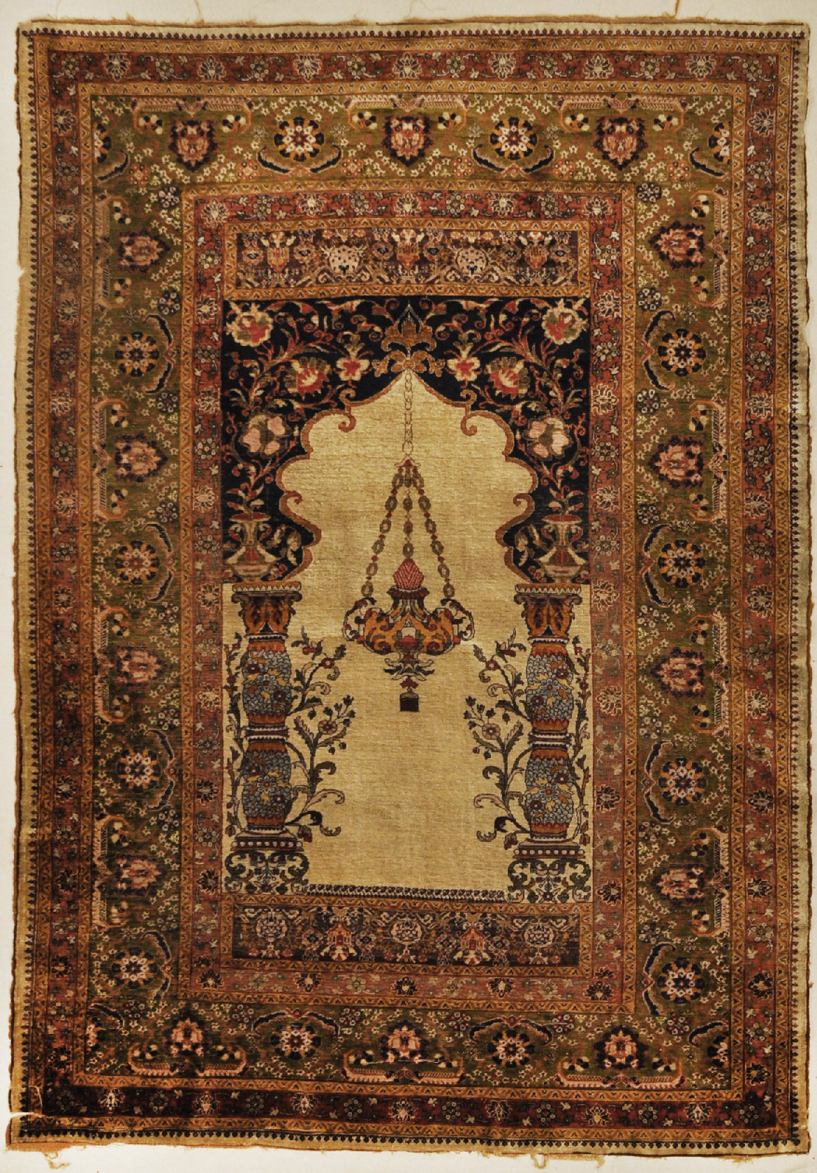 30037 Antique Silk Turkish Prayer Rug ca.1850