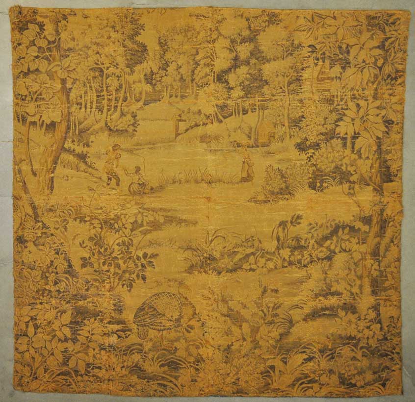 27167 Antique Belgium tapestry with condition issues