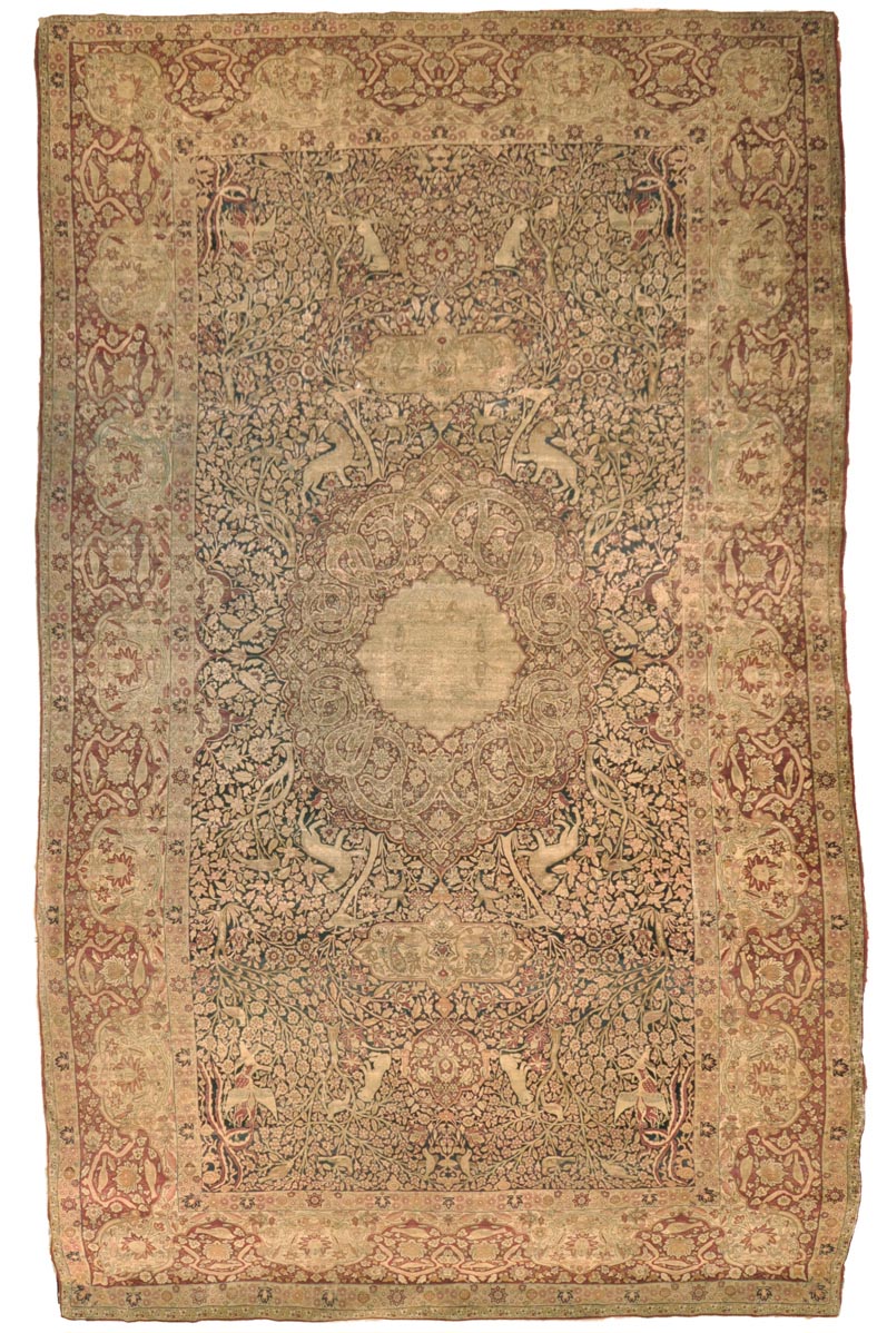 28271 Rare important Kermanshah in a Safavid Design with Garden of Paradise and wild animls and Mythical creatures and dragons. woven ca.1850 or earlier