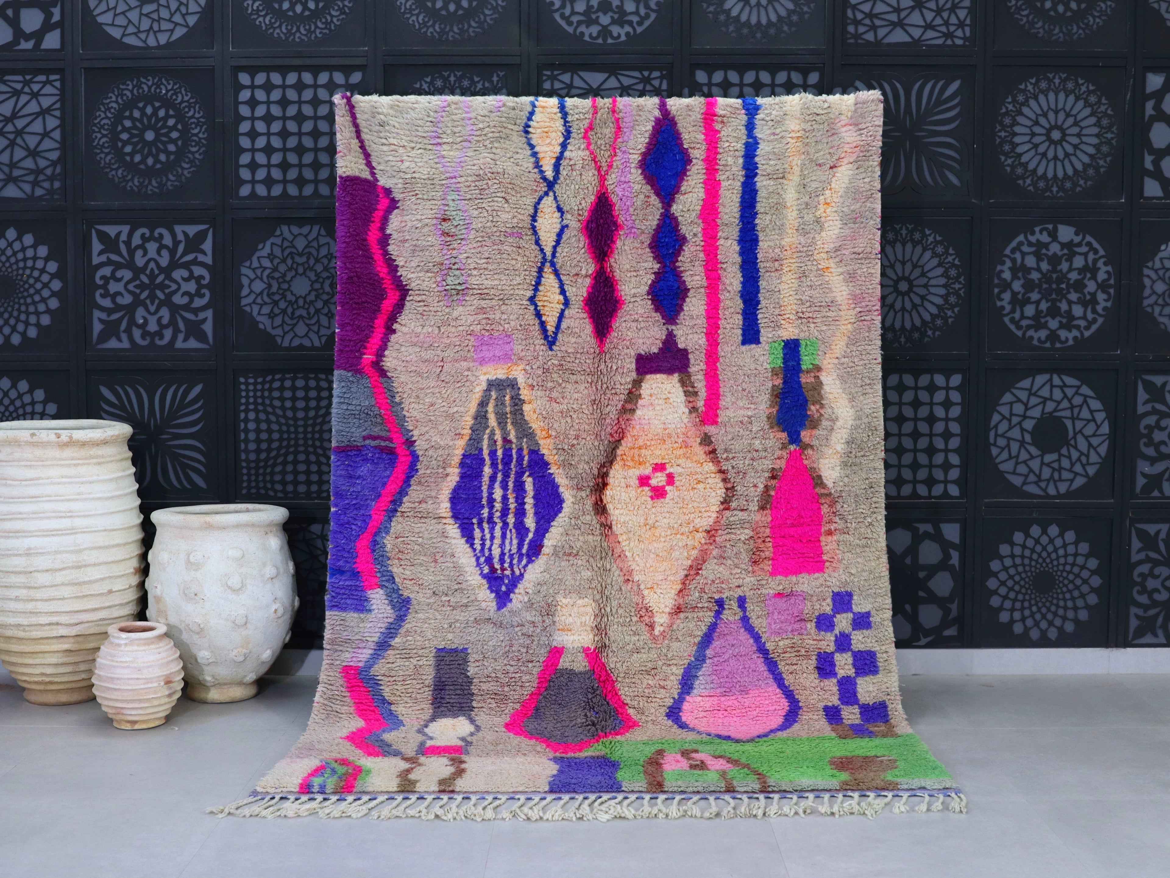 Colorful Handmade Wool Berber rug 6x9 - A96